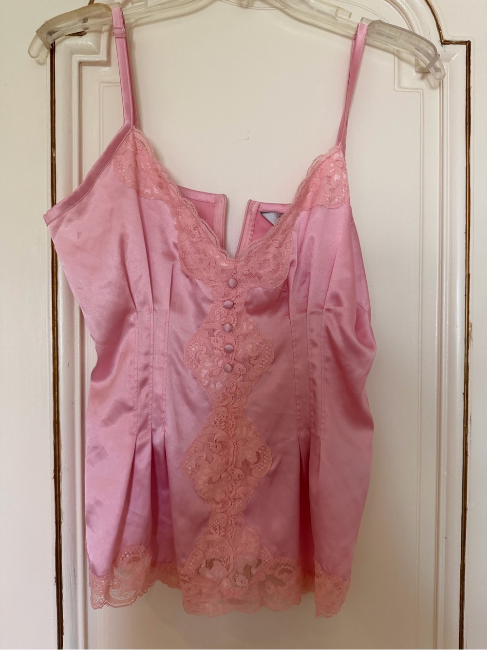 Dalia Pink Satin Lace-Trim Chemise Top